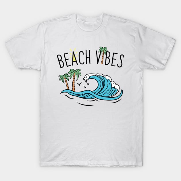 Beach Vibes Ocean Waves and Palm Trees T-Shirt by CaptainHobbyist